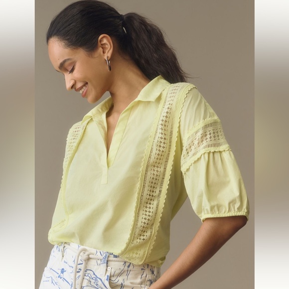 Anthropologie Tops - Anthropologie Puff Sleeve Lace Blouse